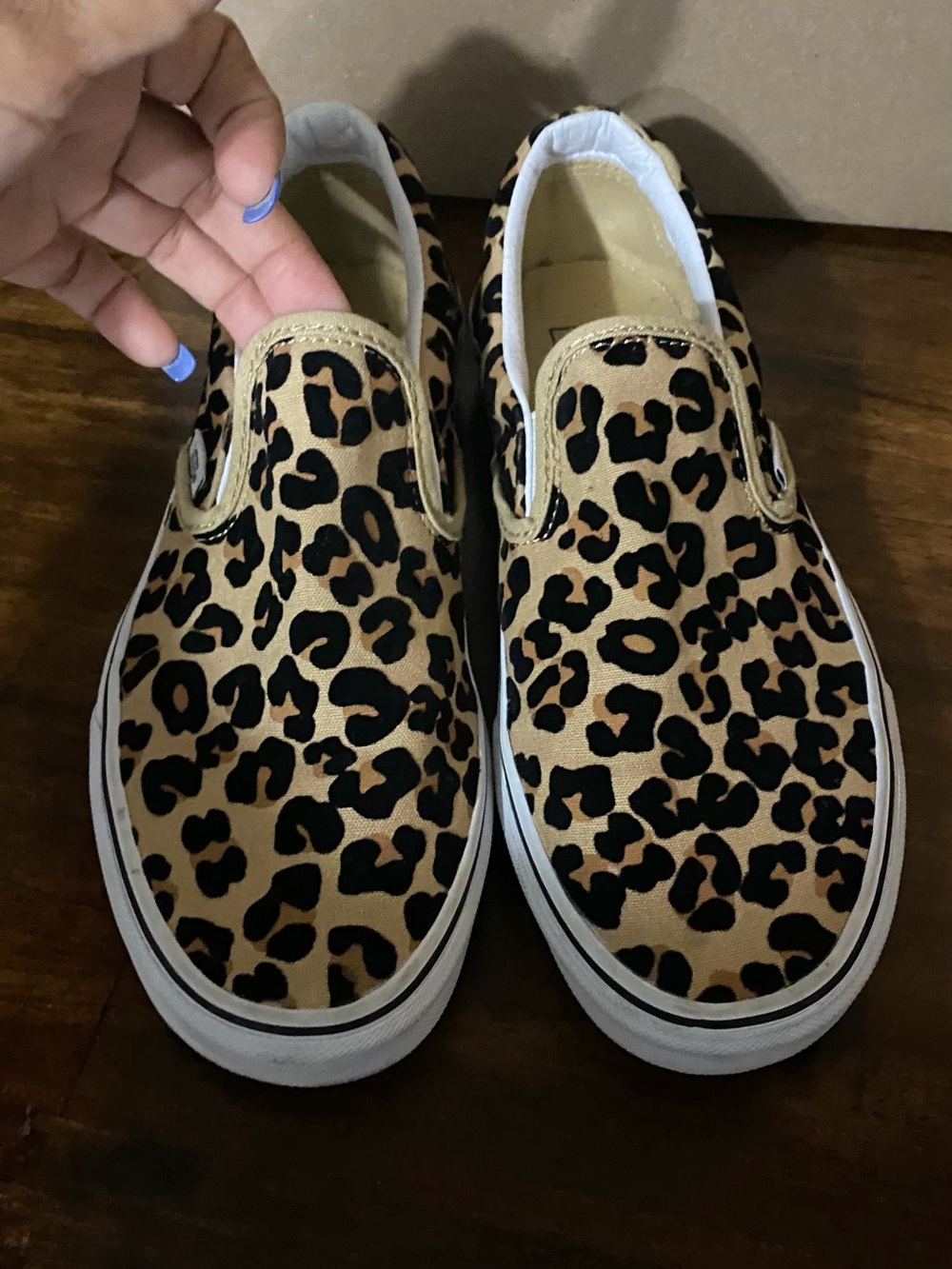 Vans Leopard Print Slip-On Sneakers in Tan and Black